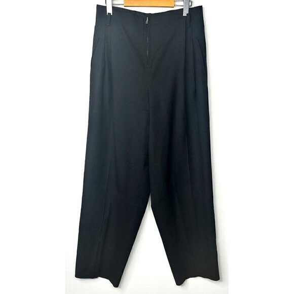 VTG X-L Hombre Wide Leg Wool Dress Pants Women L Black Pleated Zip Up Pockets - Picture 1 of 13